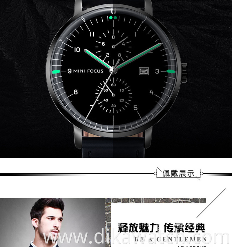 MINI 0052G Brand Fashion Business Leather Men Quartz Watches Reloj De Hombre Chronograph Waterproof Wrist Watches for Men